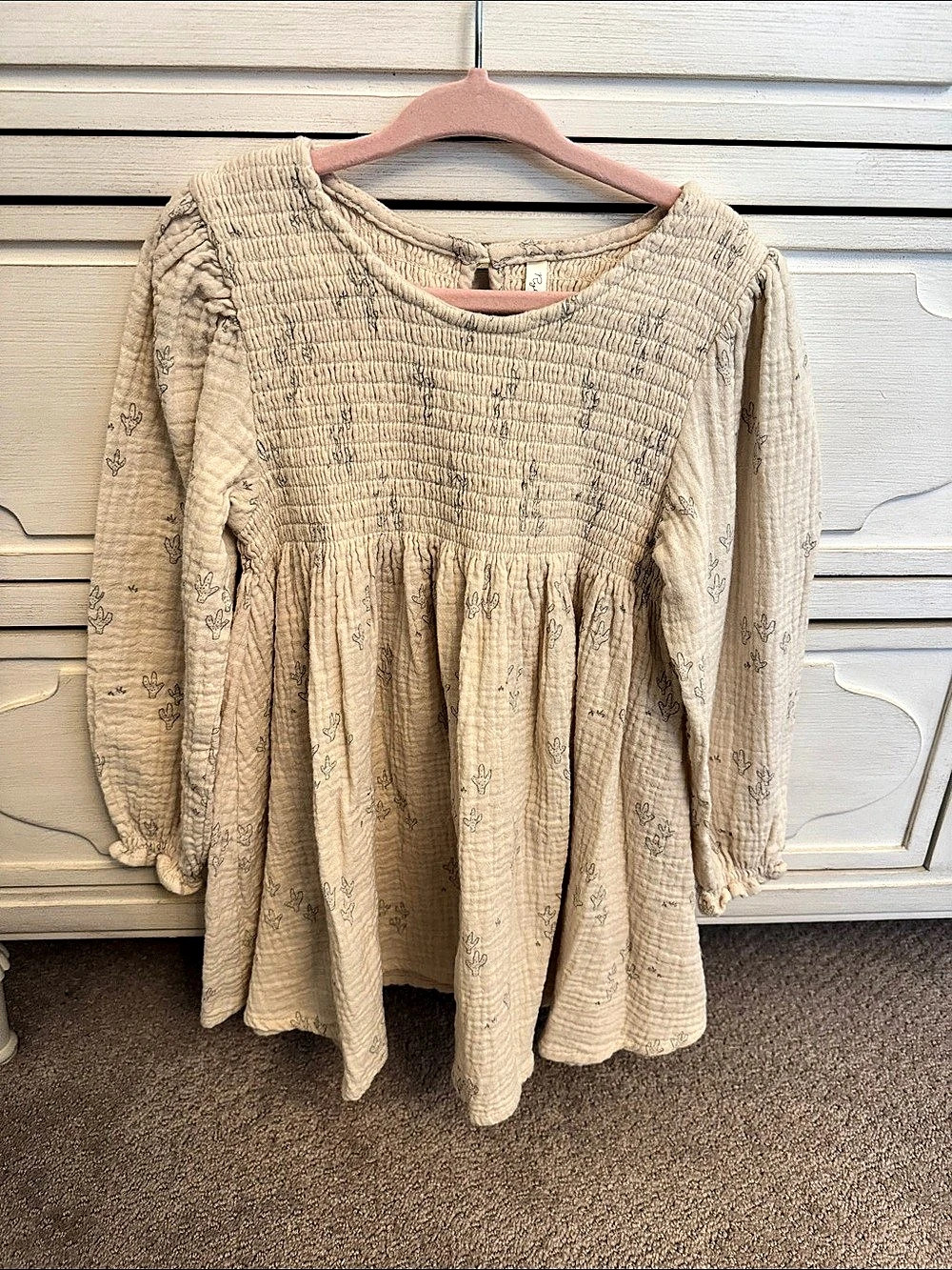 Rylee + Cru Long Sleeve Smocked Cactus Dress Girls 4-5Y. Excellent Conditi
